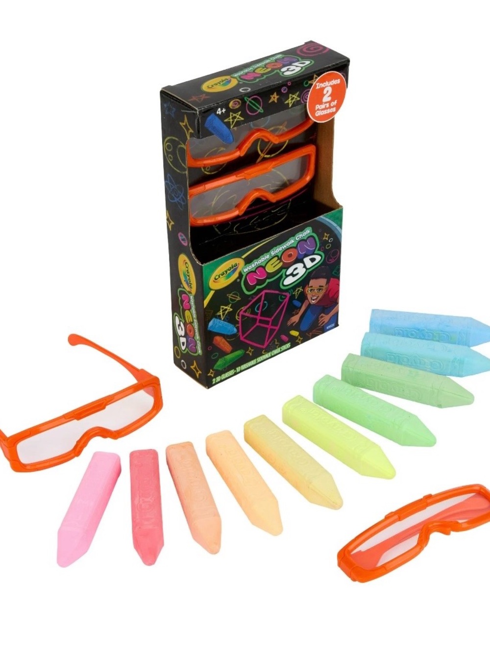 Crayola Neon 3D Sidewalk Chalk with Orange 3D Glasses - 2 Pairs - Picture 4 of 5